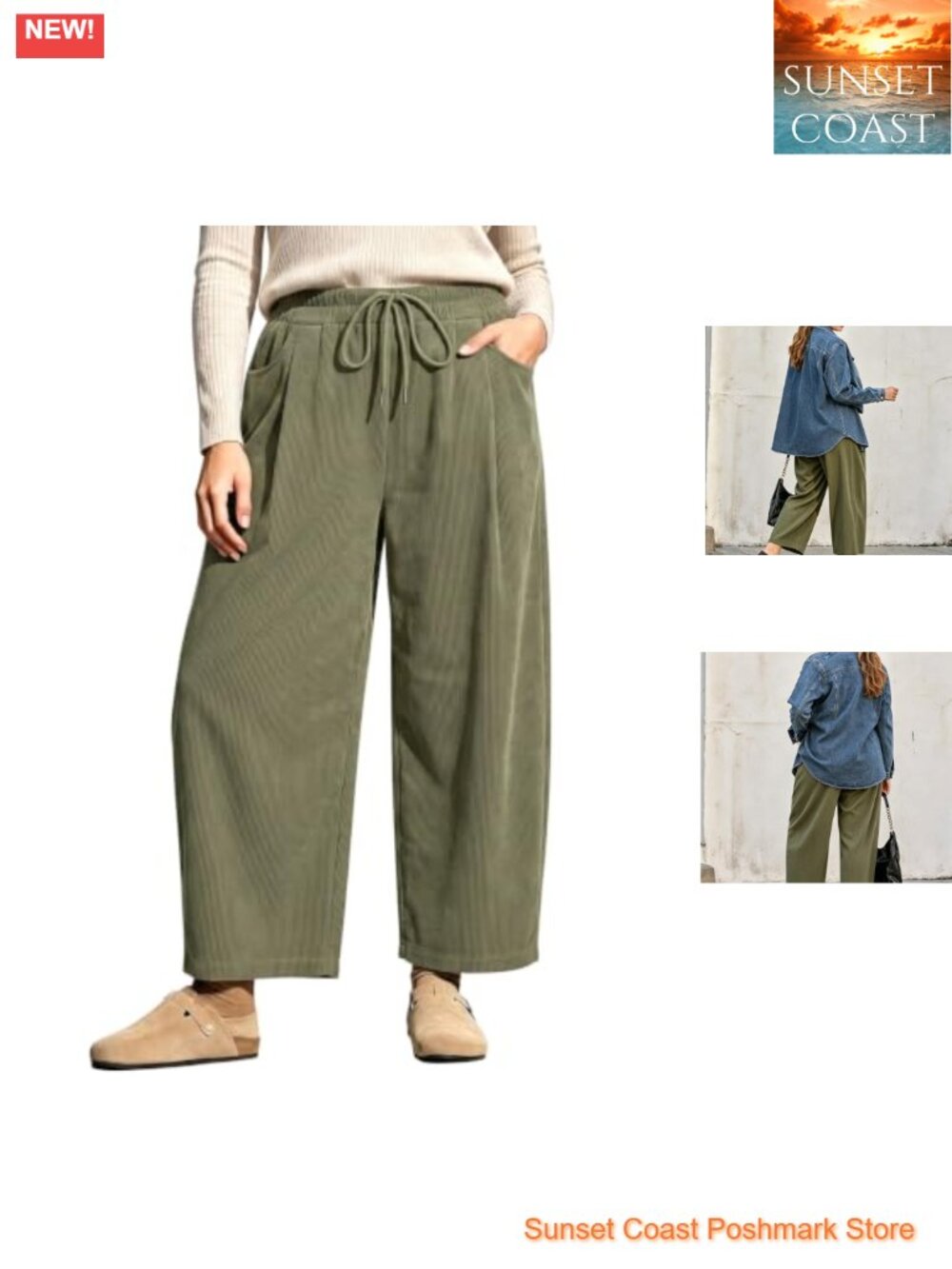 Plus Size Corduroy Pants High Waist Wide Leg Trousers